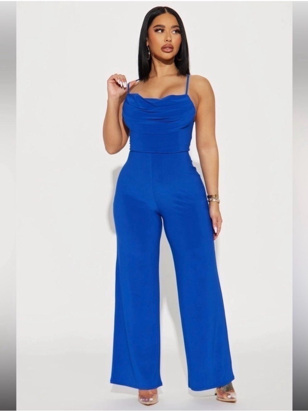 Fashion Nova Cowl-Neck Wide Leg Jumpsuit - Royal Blue